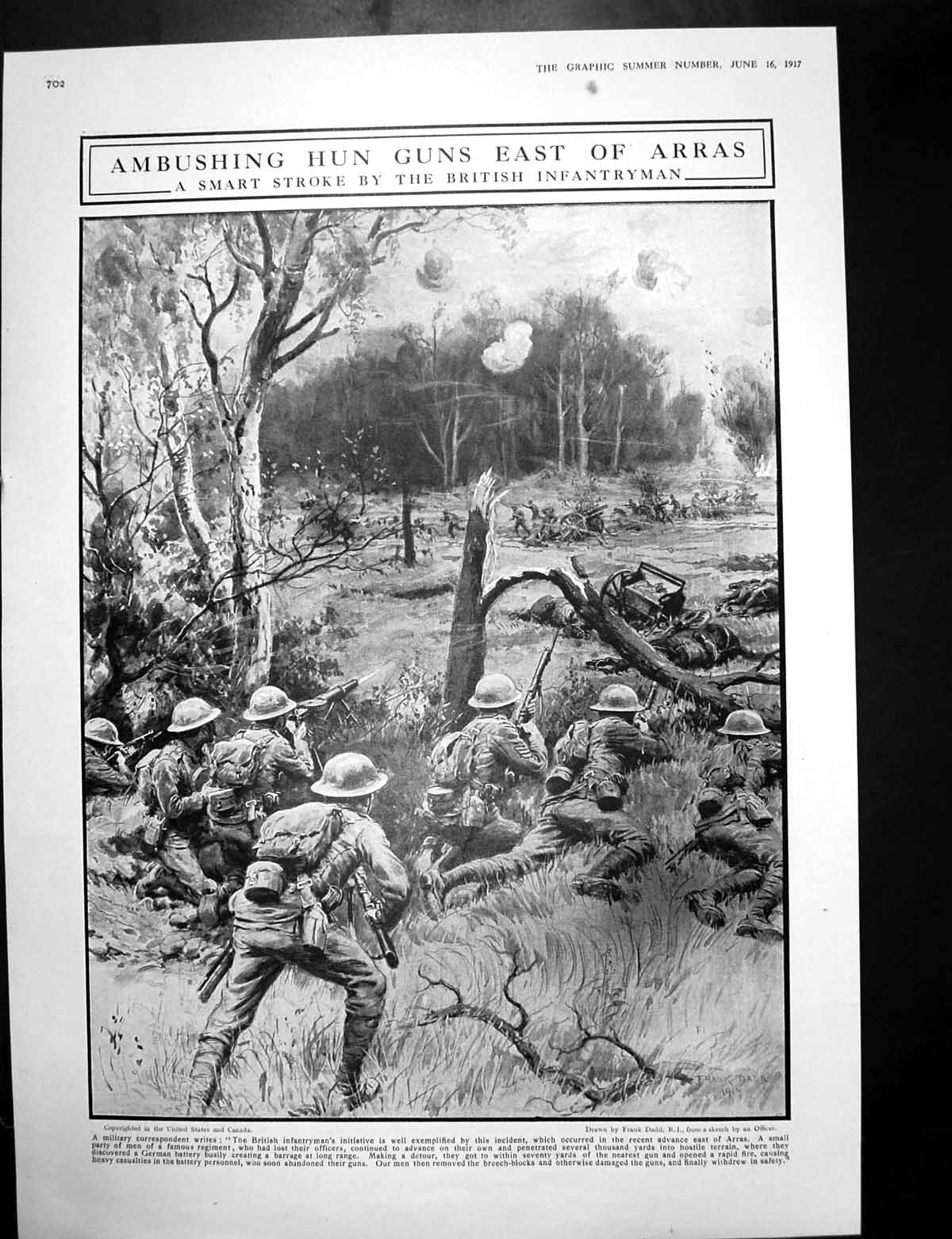 Old Vintage Print Ambushing Hun Guns East Arras Map Battle Messines 1917 20th