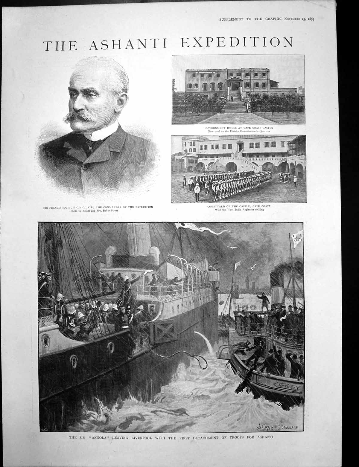 Old Print Ashanti Expedition Ss Angola Troops Francis Scott Command 1895 19th