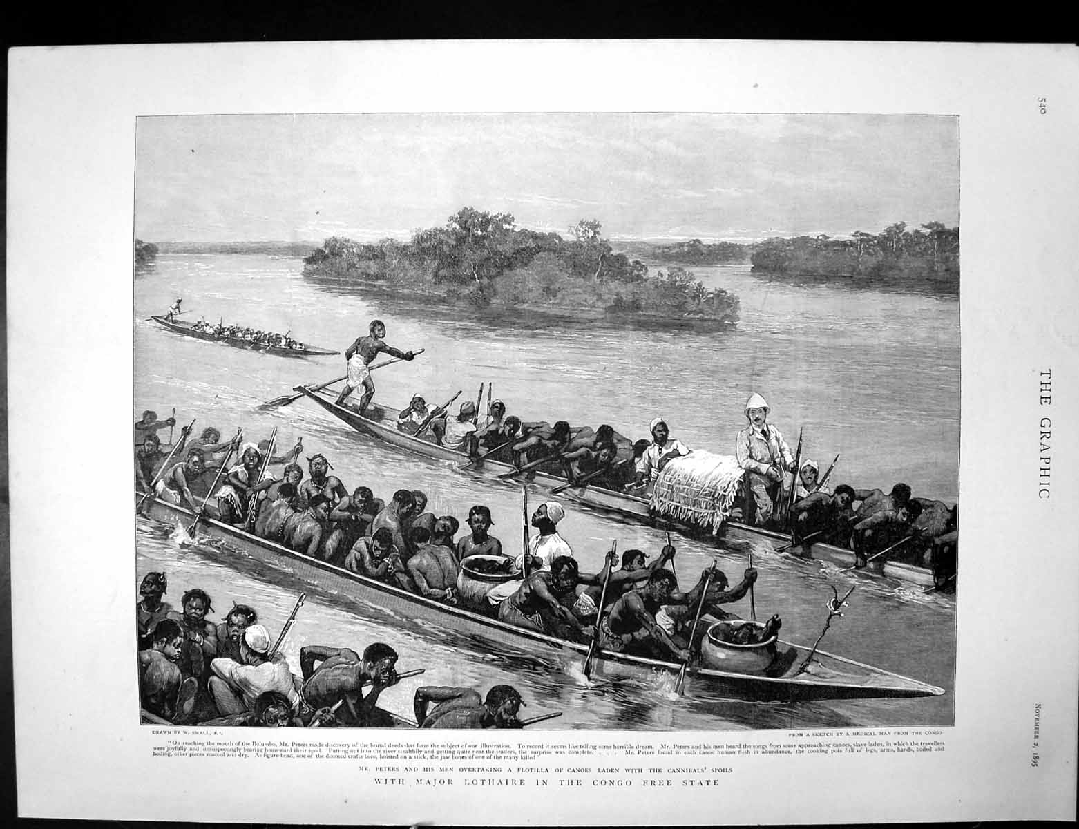 Old Antique Print Flotilla Canoes Congo Crown Prince Charles Denmark 1895 19th