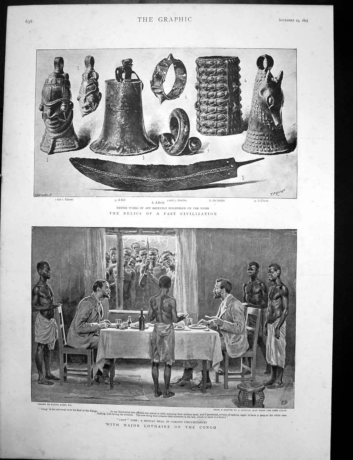 Old Antique Print Major Lothaire Congo Mealtime Bronze Relics Niger 1895 19th