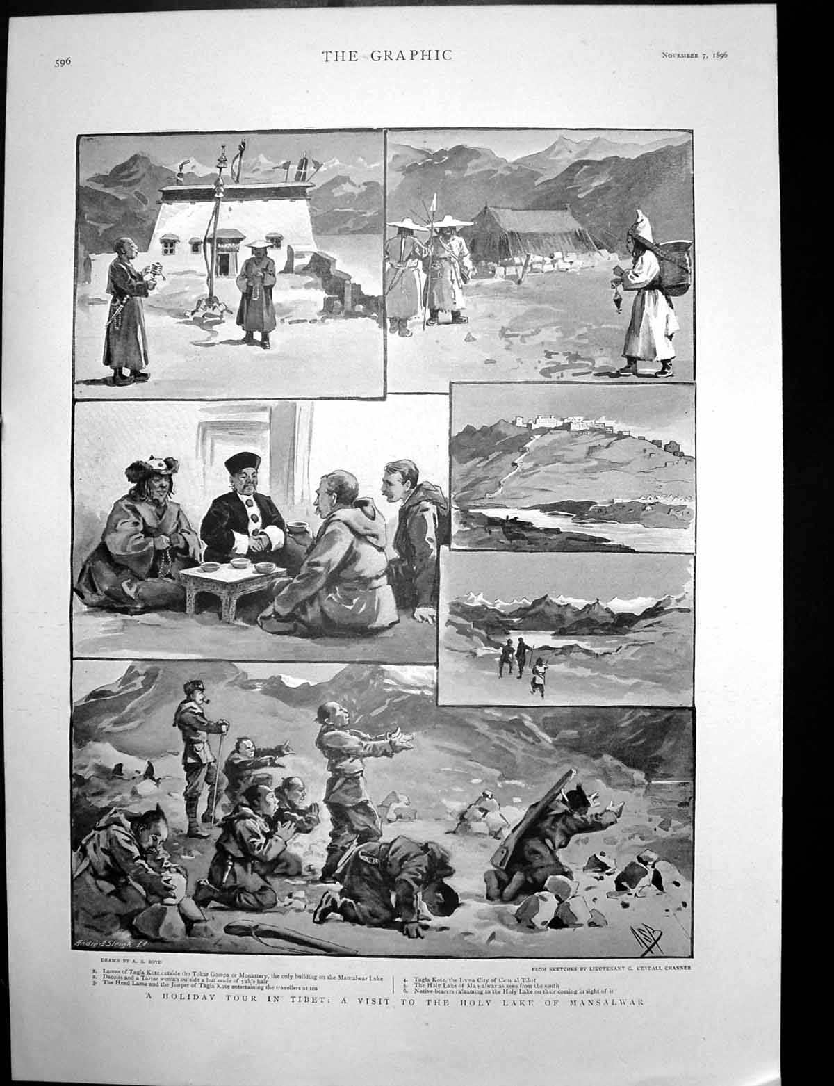 Antique Print Holiday Tour Tibet Lake Mansalwar Royal Wedding Florence 1896