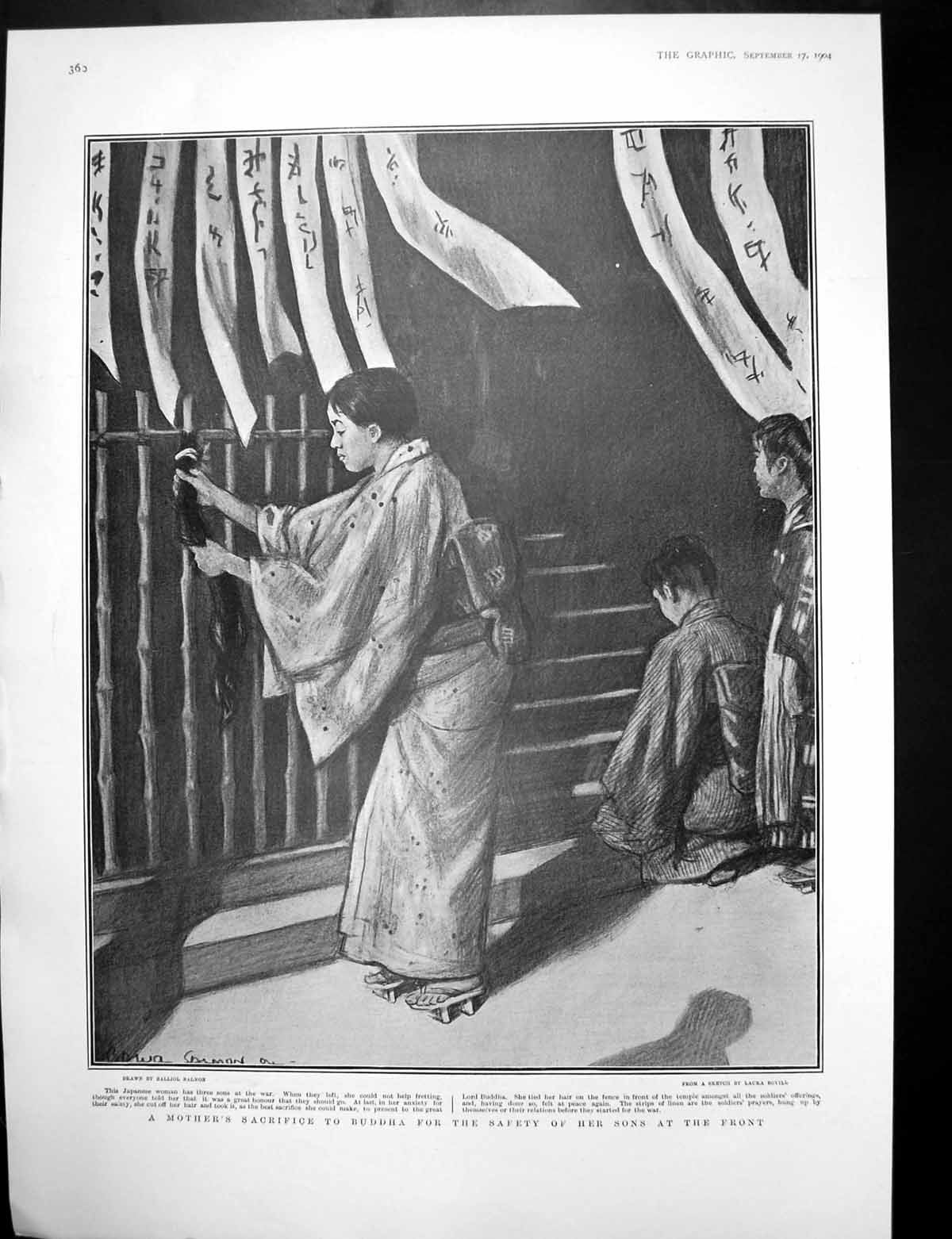 Old Print Mothers Sacrifice Buddha Cut Hair Late Sir Henry Cochrane 1904 20th