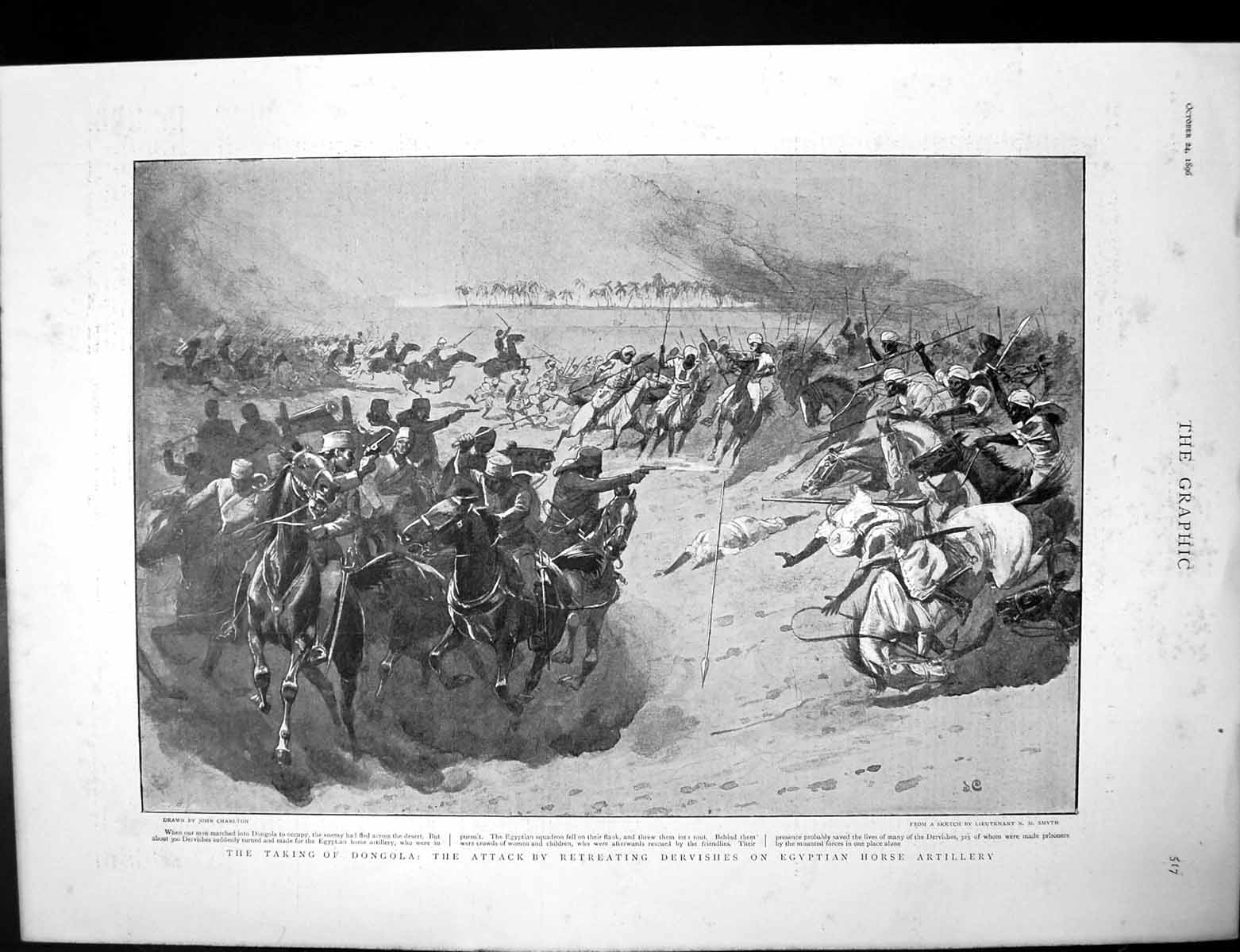 Antique Print Attack Dervishes Egyptian Artillery Dongola Trafalgar Day1895