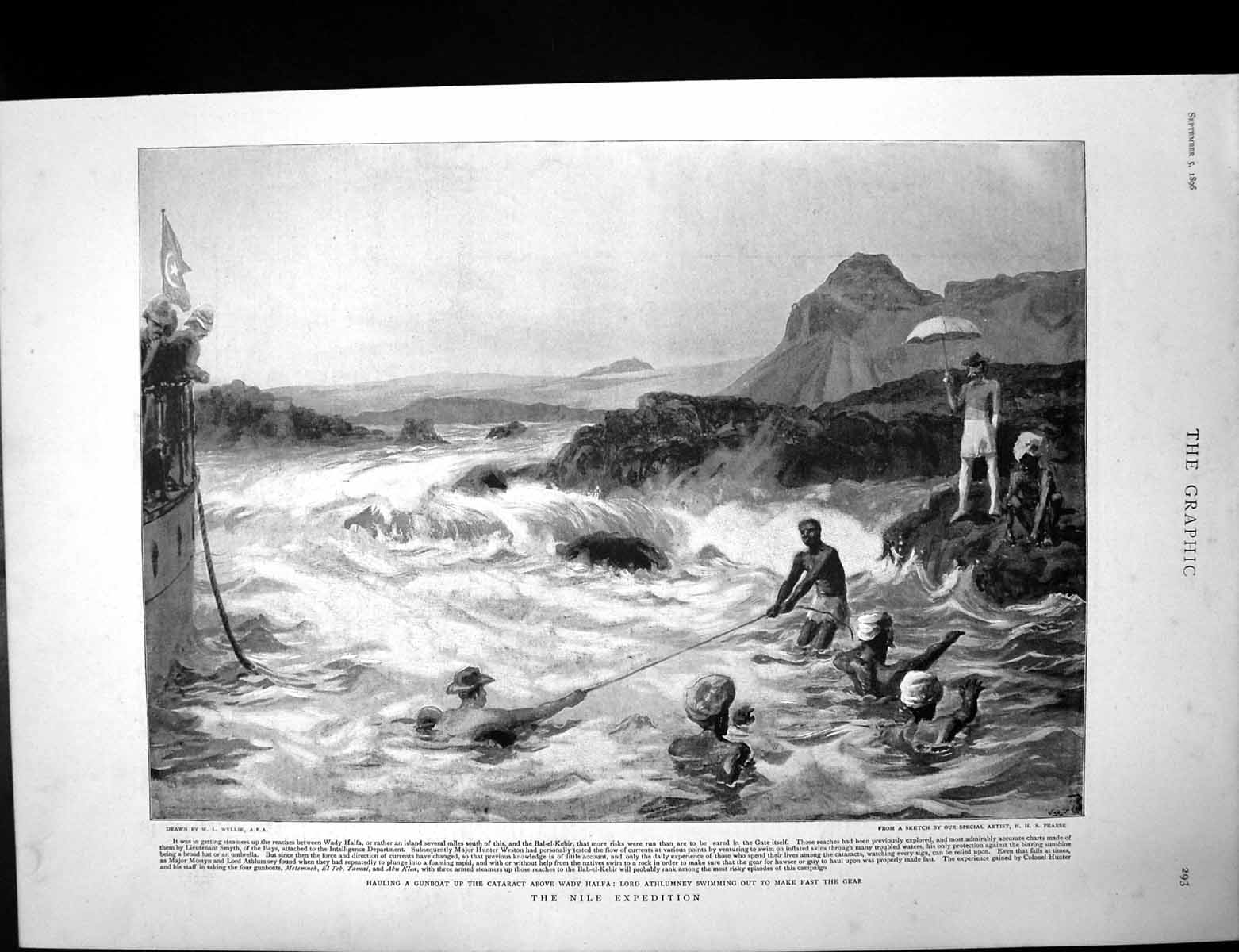 Old Print Nile Expedition Gunboat Wady Halfa Lordathlumney Zanzibari1896 19th