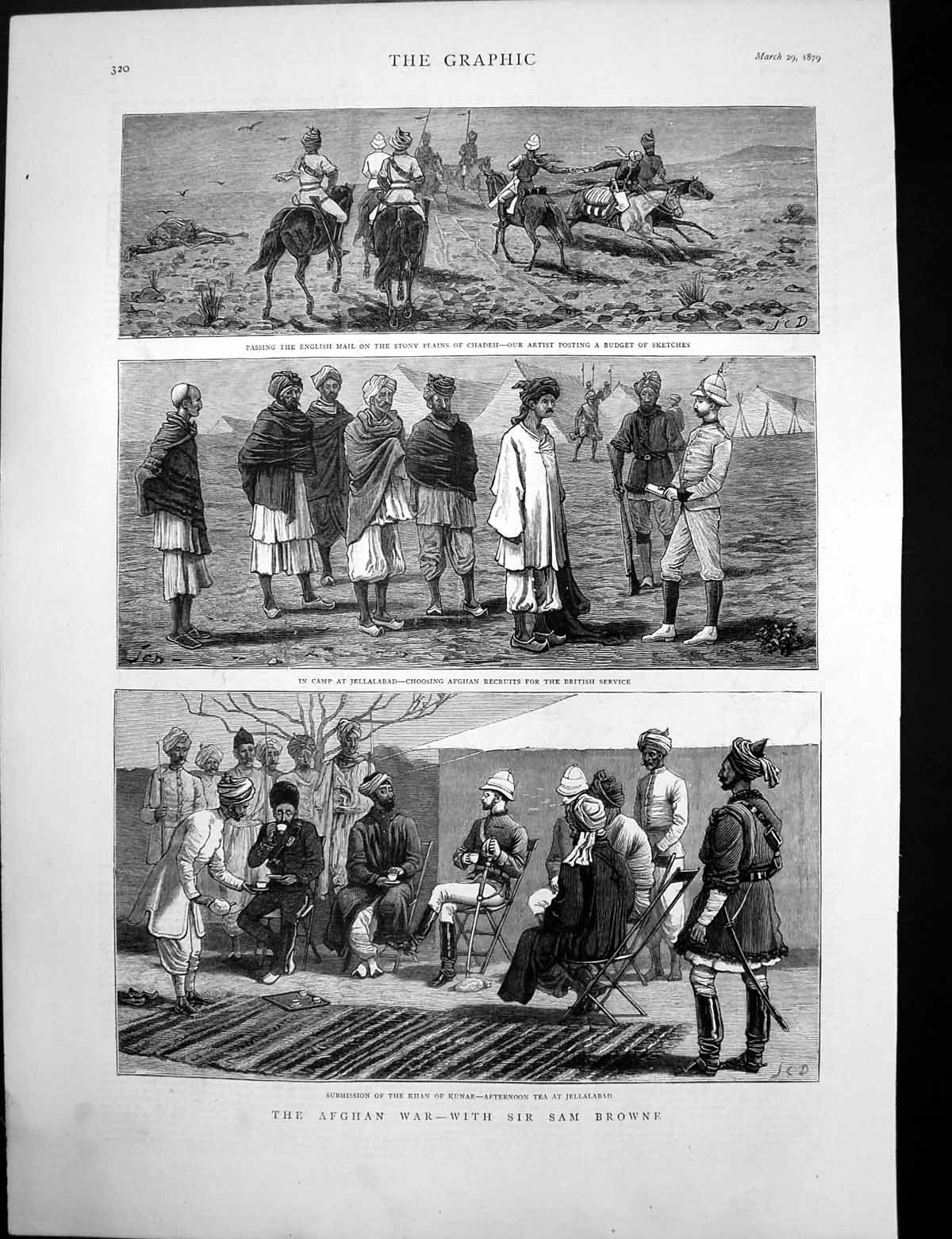 Old Antique Print Afghan War Sir Sam Browne Plan Battle Islandwhana 1879 19th