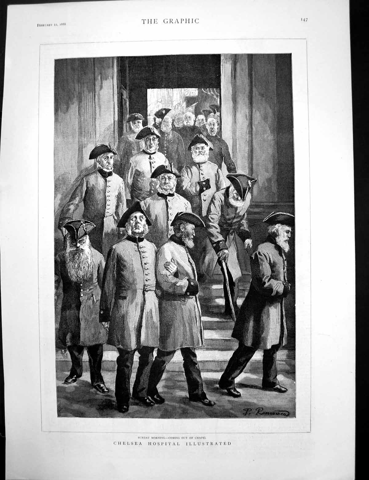 Antique Old Print Chelsea Hospital Chapel Sleeping Berths Ward Cellars 1888