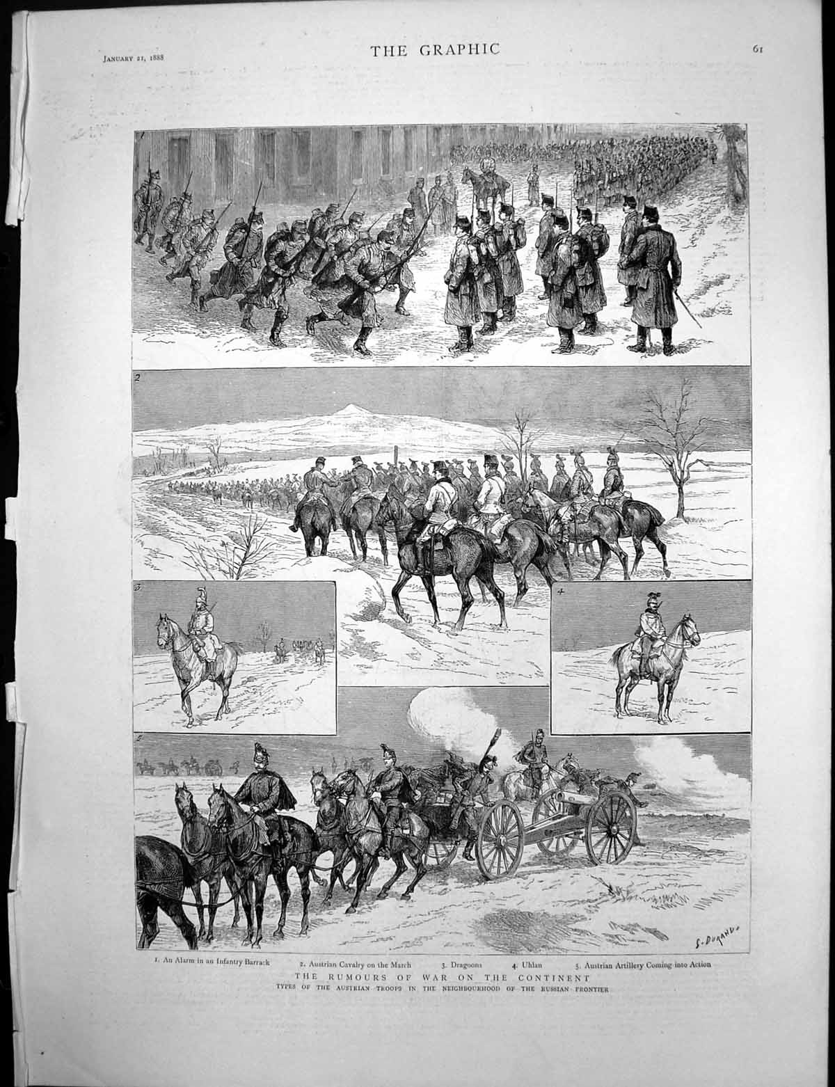 Old Antique Print Austrian Troops Russian Frontier Ancient Helmets 1888 19th