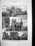 Antique Old Print Peterboriugh Cathedral Fisheries Exhibition Edinburgh 1882
