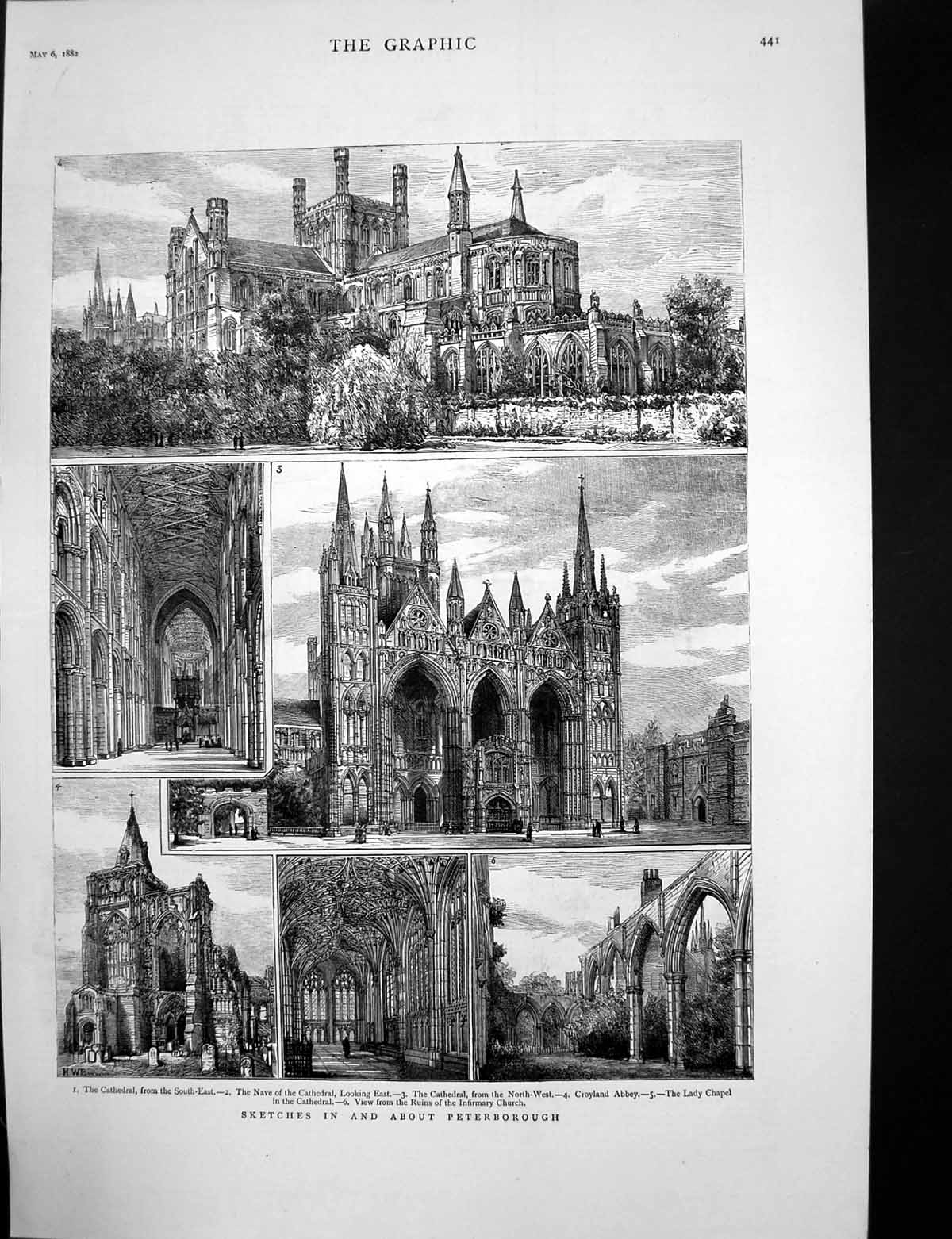 Antique Old Print Peterboriugh Cathedral Fisheries Exhibition Edinburgh 1882