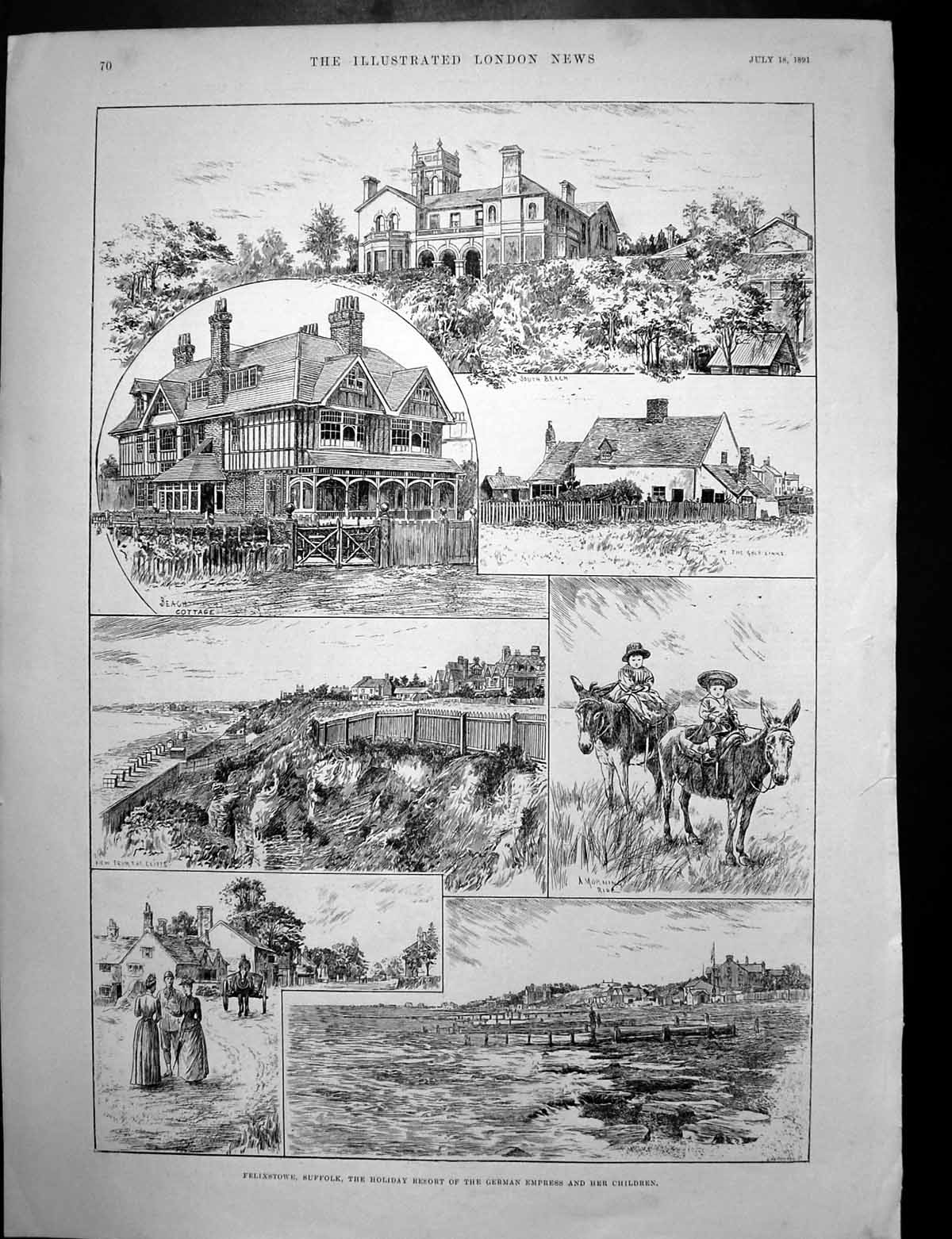 Antique Print Felixstowe Suffolk Visit German Emperor Empress Cottage 1891 19th