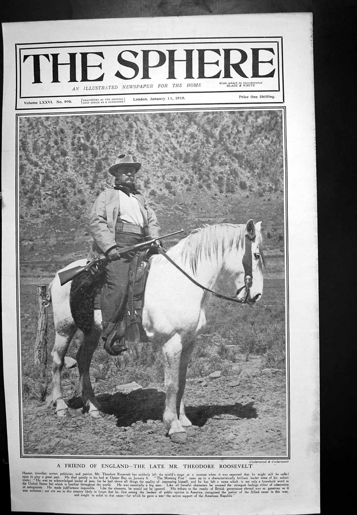Old Print Mr Theodore Roosevelt Horseback Rapid Army Demobilisation 1919 20th