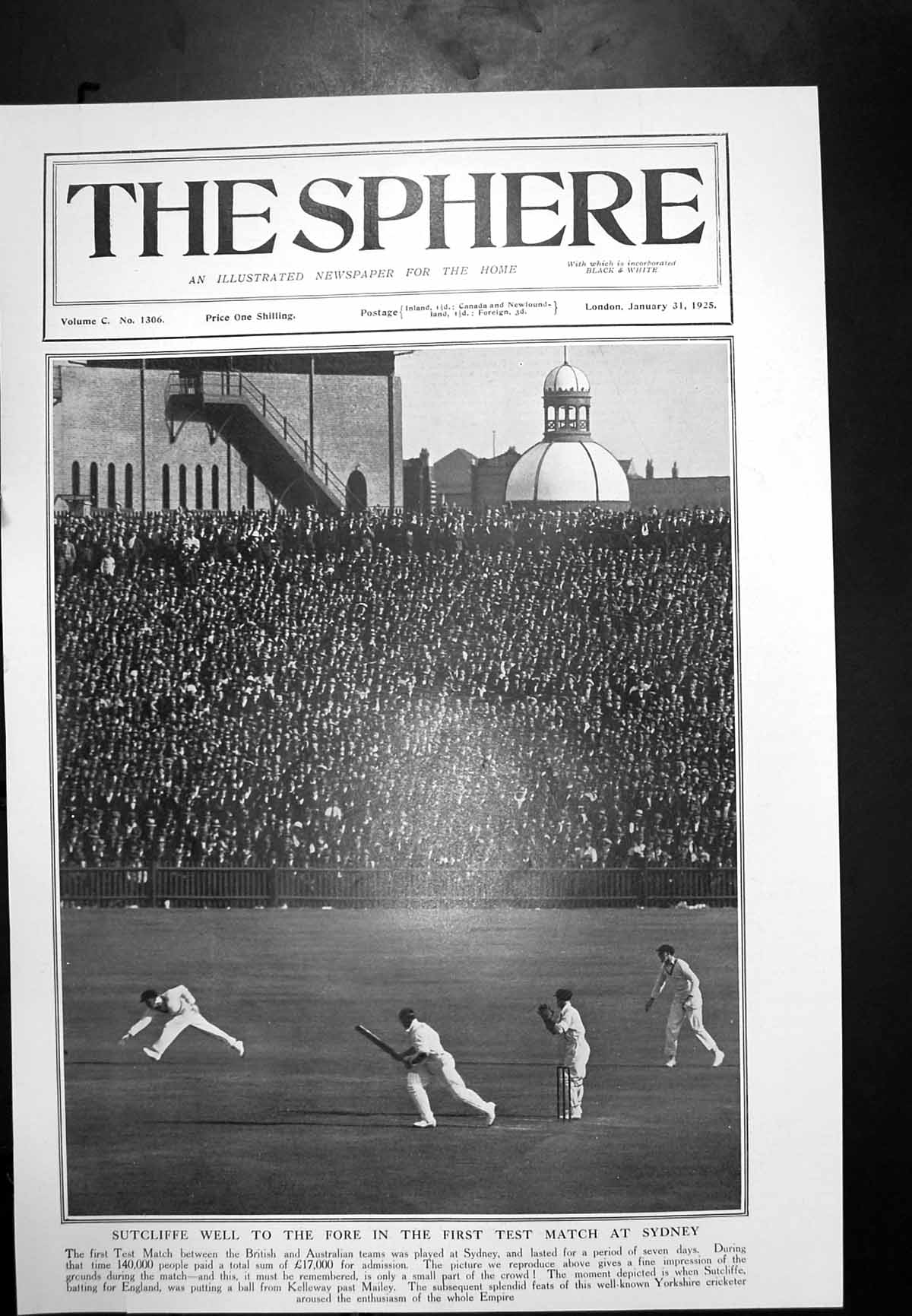 Old Sutcliffe Batting England V Australia Sydney New Earl Oxford 1925 20th