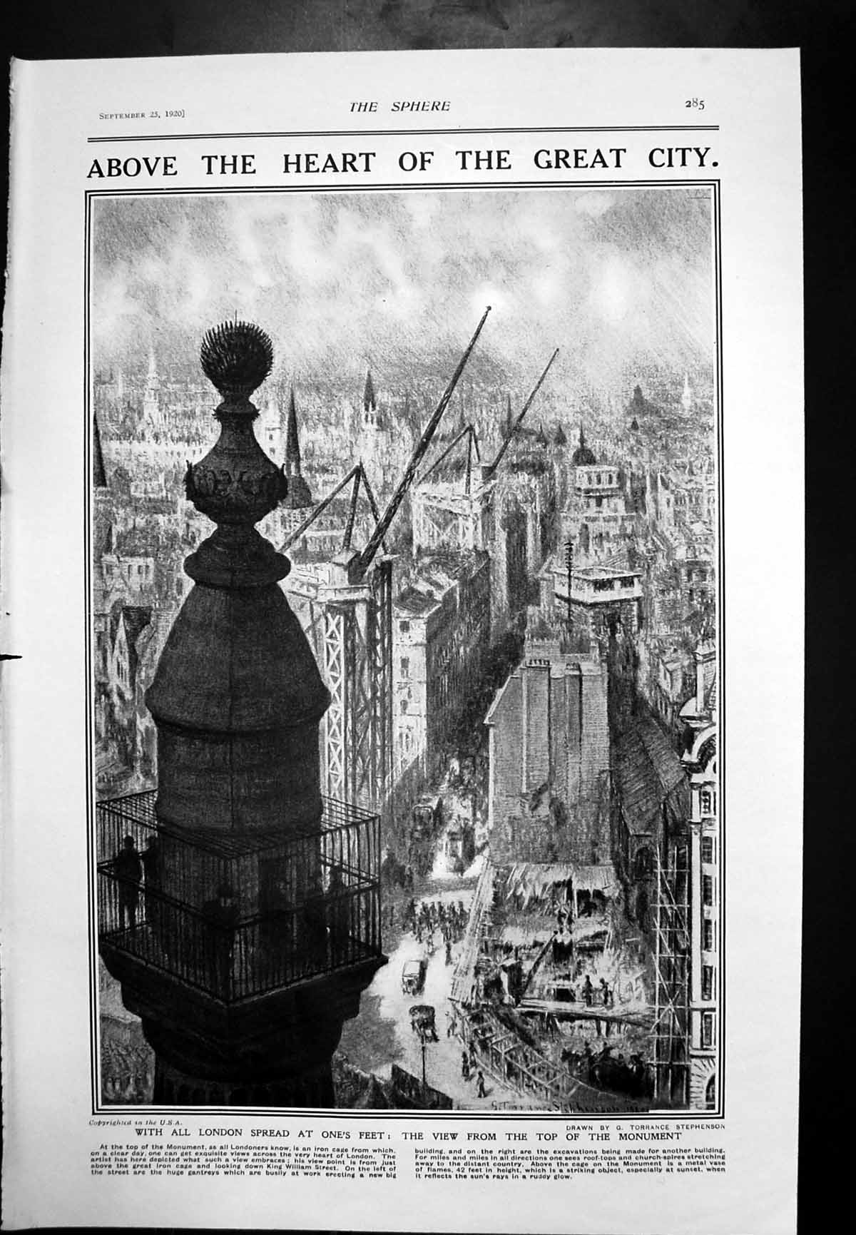 Old View Top Monument London Motor Ship Oil Fired Railway Engine 1920 20th