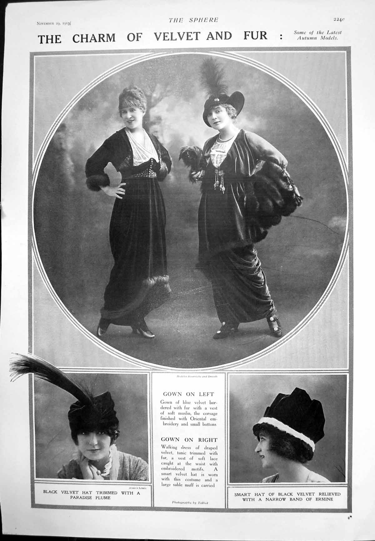 Antique Old Print Fashions Velvet And Fur Wonders The Deep Women Pipes 1913