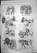 Antique Old Print Rocky Mountain Sheep Hunt Caricatures Theatre Monkey 1887