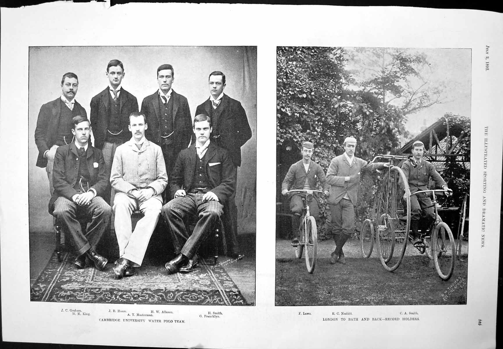 Antique Print Cambridge Water Polo Team London Bath Cycle Toy Dog Show 1892