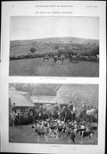 Old Antique Print Devon Somerset Staghounds Cloutsham Farm Theatre 1895 19th