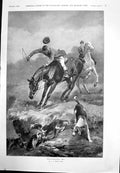 Antique Old Print Hounds Down Steep Hill Horses Refuse Doctor'S Sleigh 1900