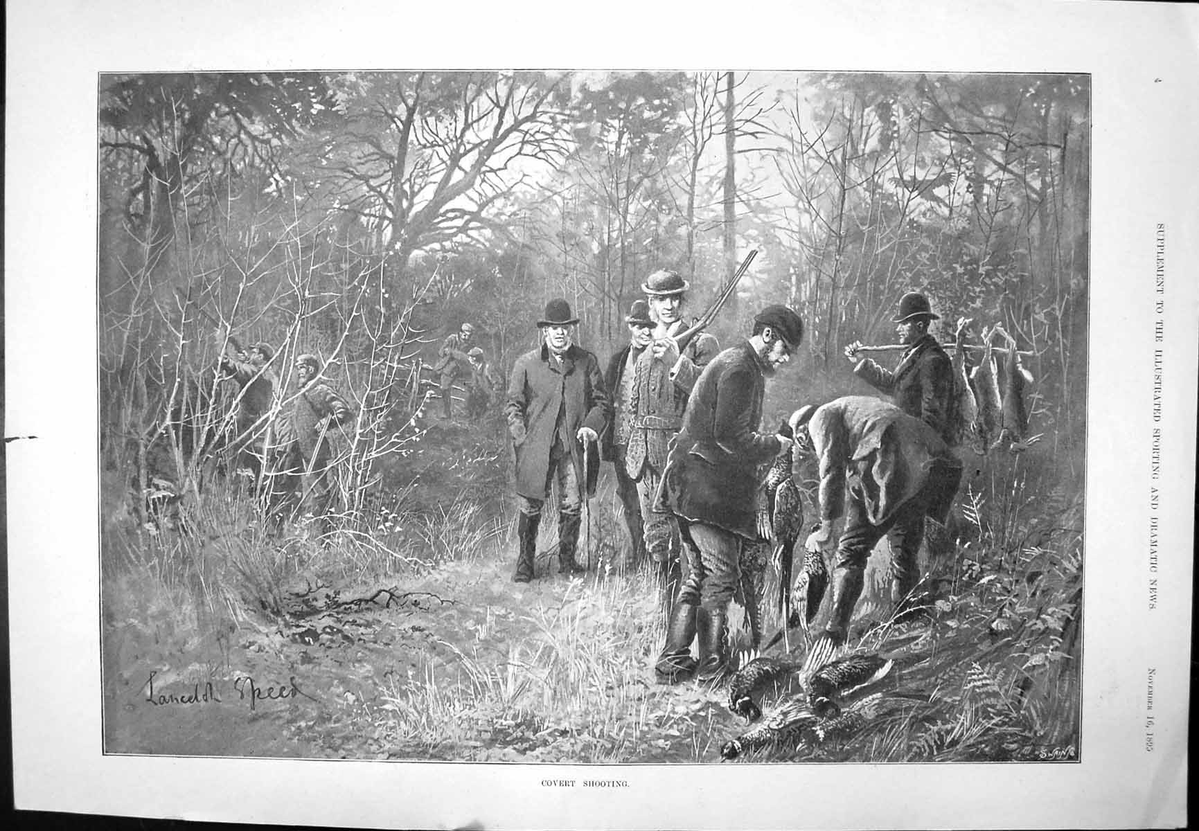 Old Print Covert Shooting The Bag Lancelot Speed Clearing The Drives 1895 19th