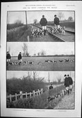 Antique Old Print Trinity Cambridge Foot Beagles Oxford Boat Practice 1903 20th