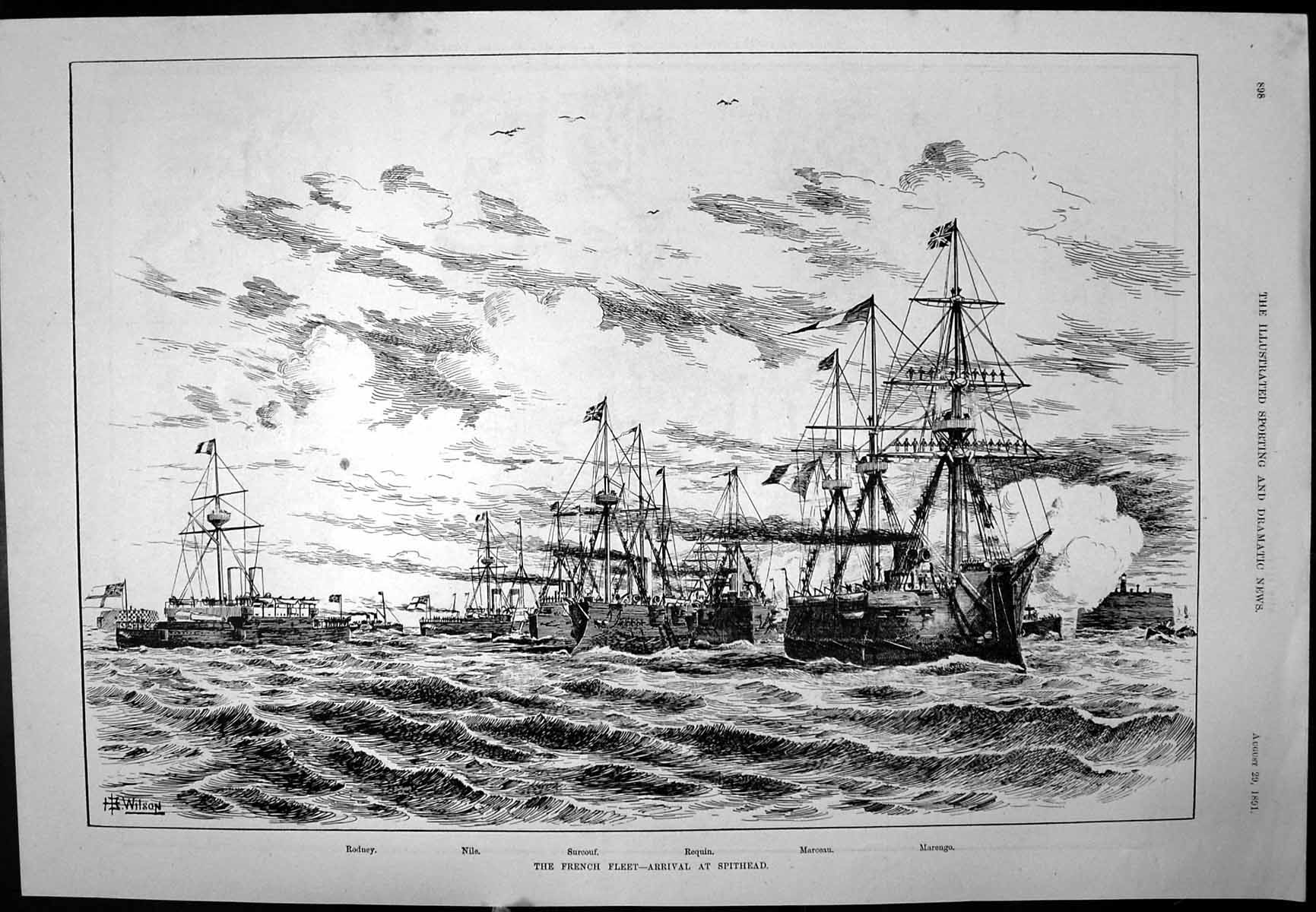 Antique Print French Fleet Spithead 1St Meet Devon Somerset Staghounds 1891
