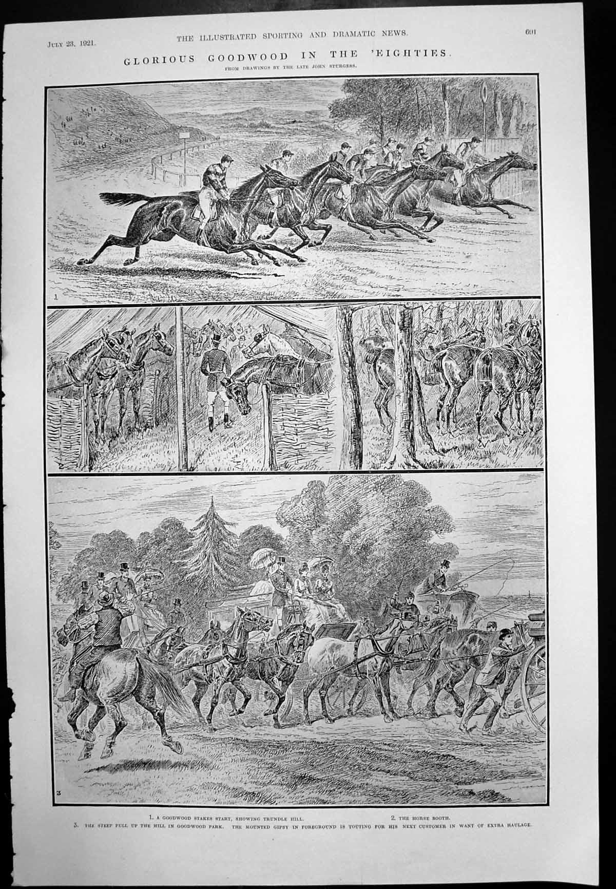 Antique Print Glorious Goodwood In Eighties Steward'S Cup And Winners 1921 20th