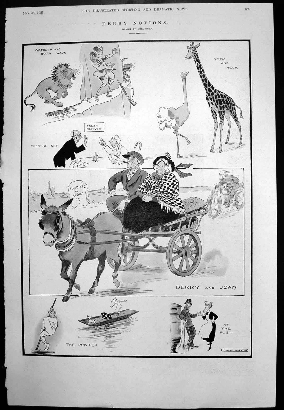 Antique Old Print Derby Notions Interpretations Phrases Epsom Carnival 1921