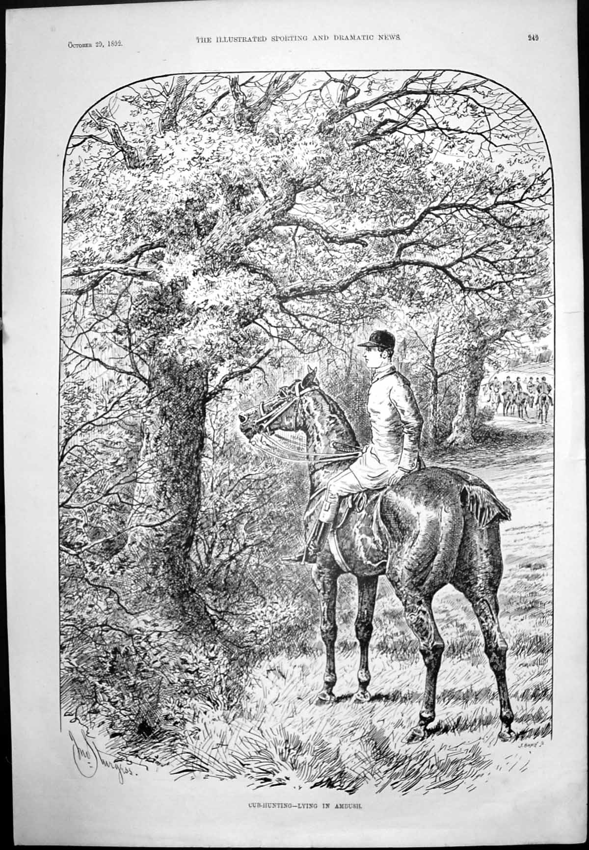 Old Cub-Hunting Lying In Ambush Horse Rider Mr Morritt Illusion 1892 Victorian