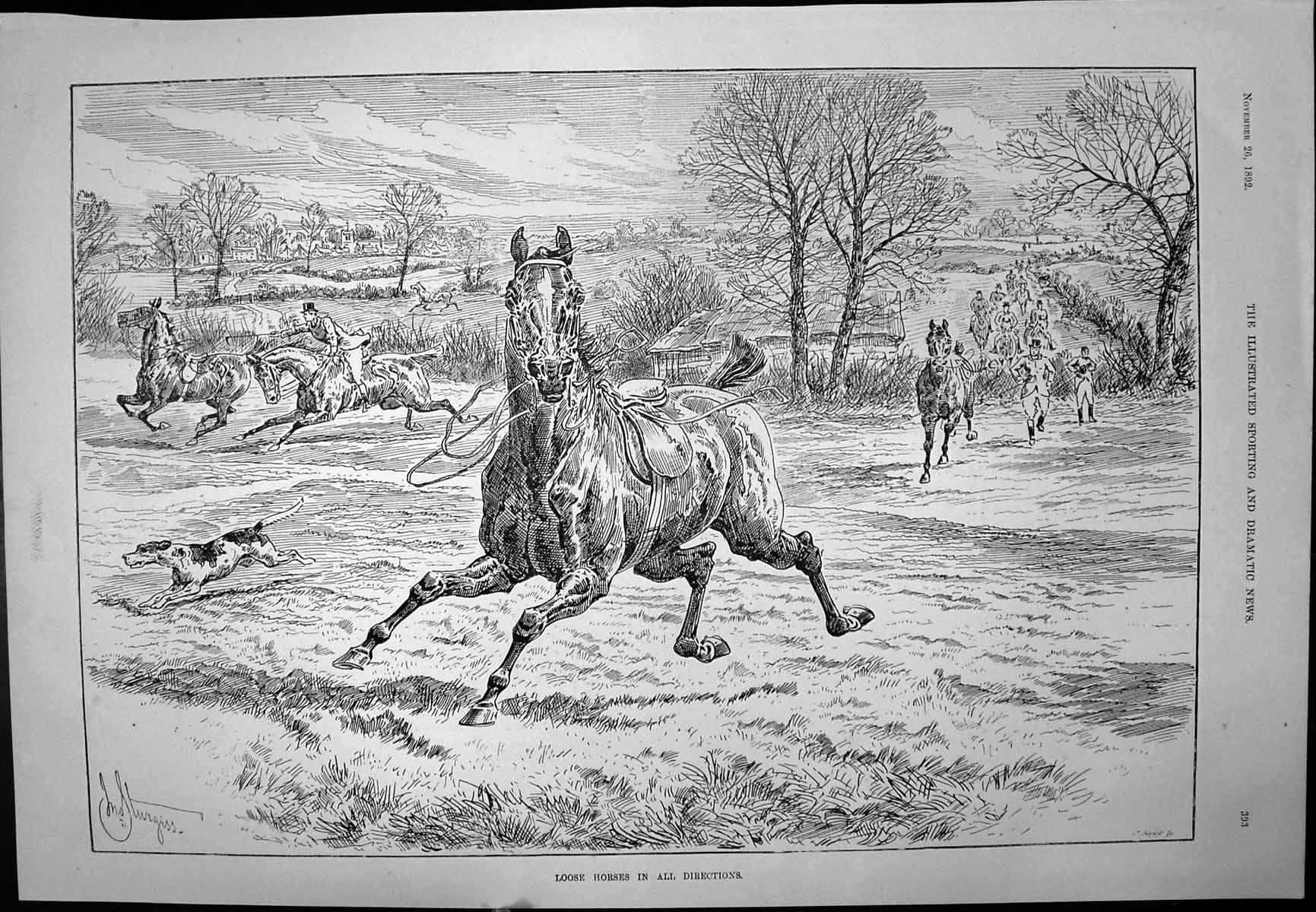 Old Print Loose Horses In Hunt Captious Critic The Guardsman Theatre 1892 19th