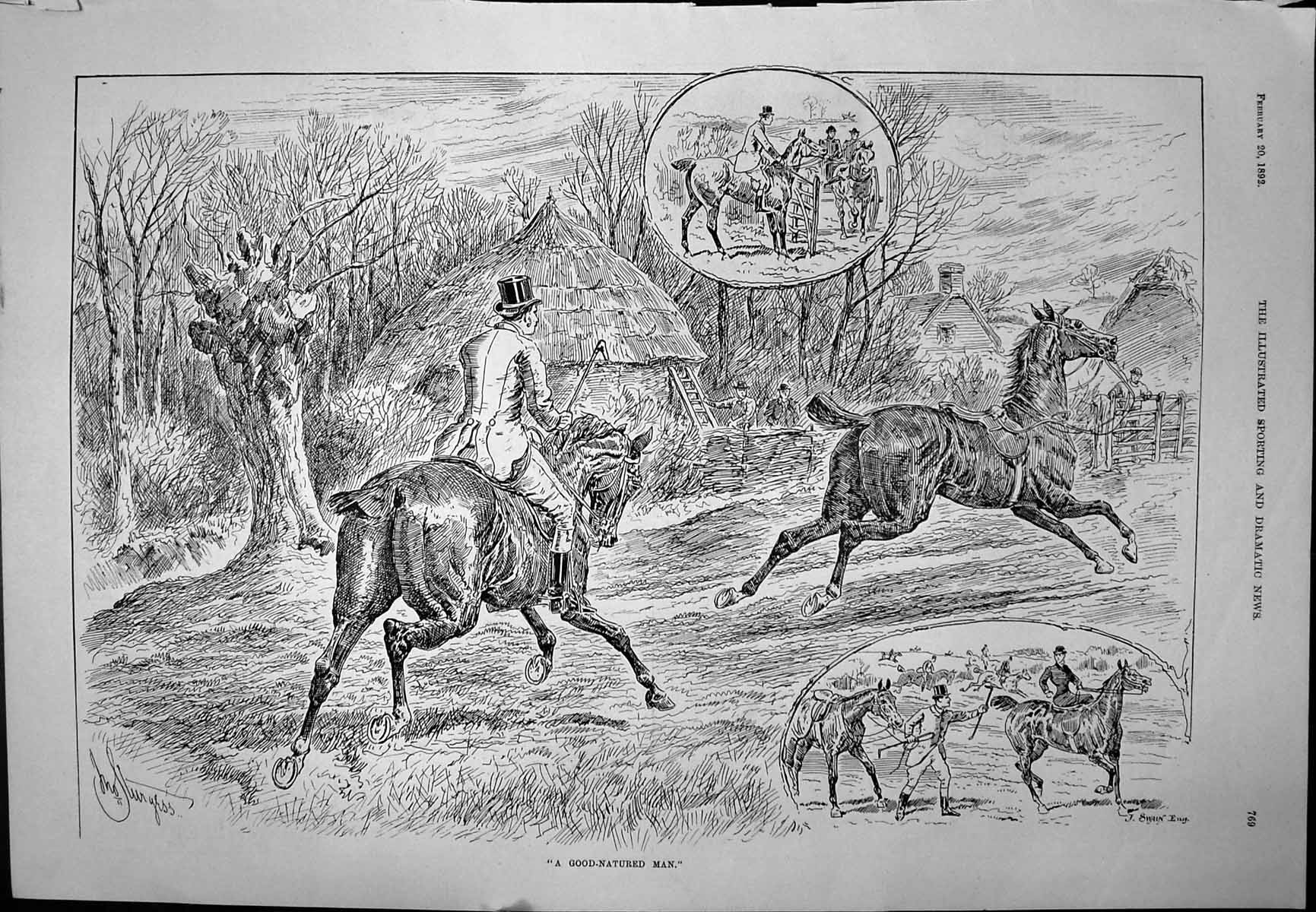 Old Print Man Assisting In Hunt Catching Loose Horse Whitehall Court 1892 19th
