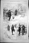 Antique Print Grayling Fishing Enthusiasts In Snow Neasden Golf Links 1893 19th