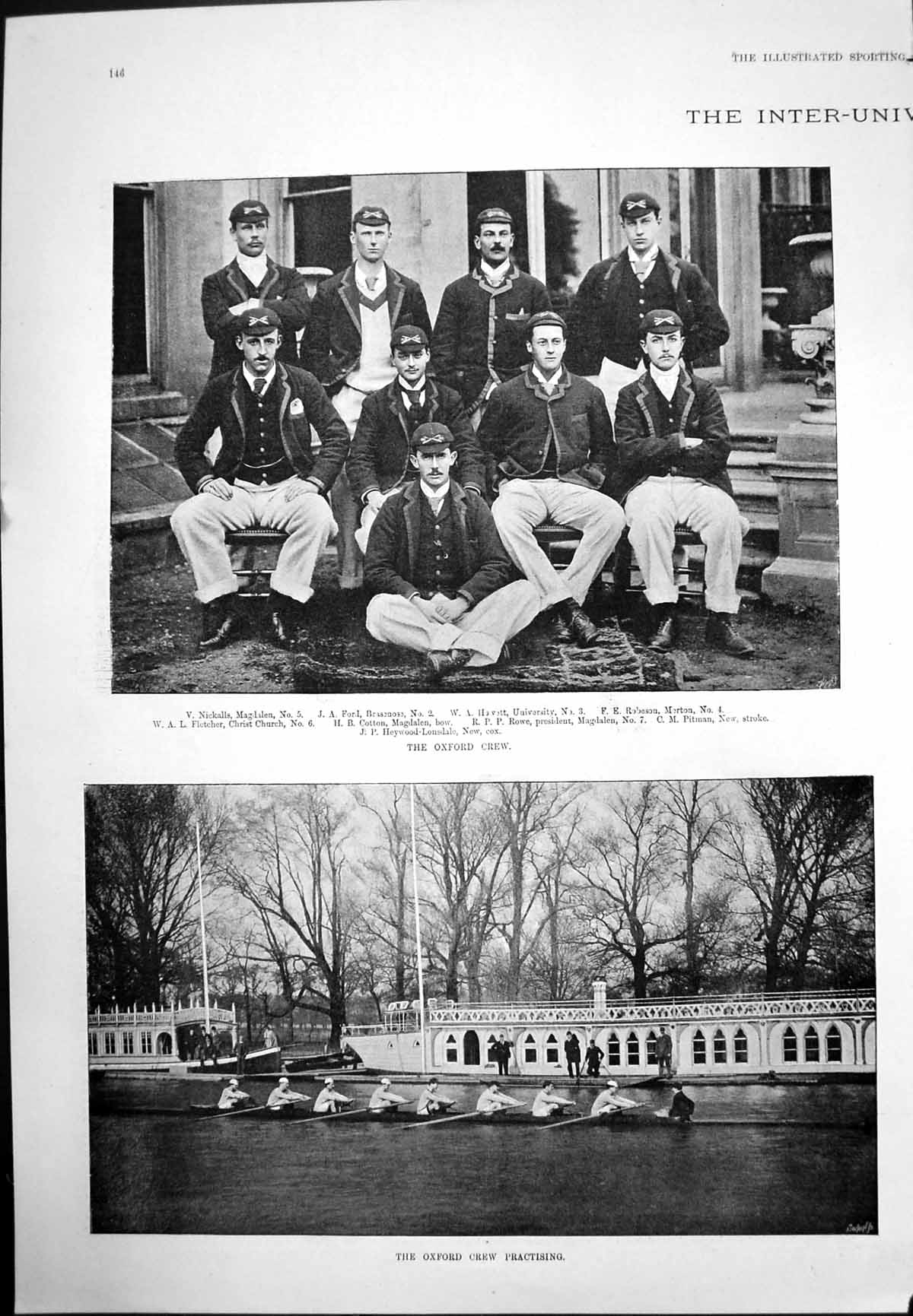 Antique Old Print Oxford Crew Practising Boat Sd Muttlebury Rc Lehmann 1892