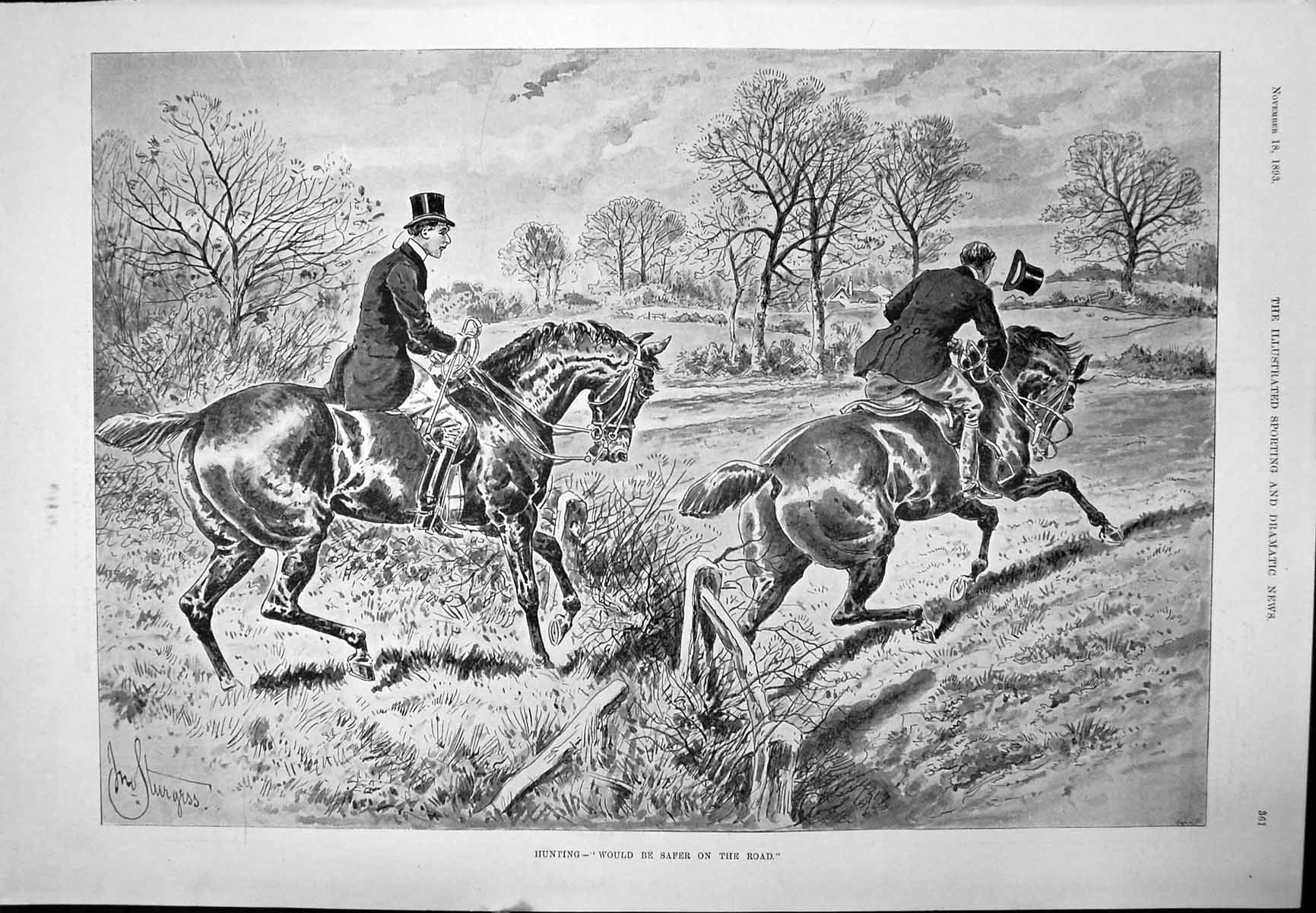 Antique Print Hunting Gentlemen Over Hedge Don Juan At Gaiety Theatre 1893 19th