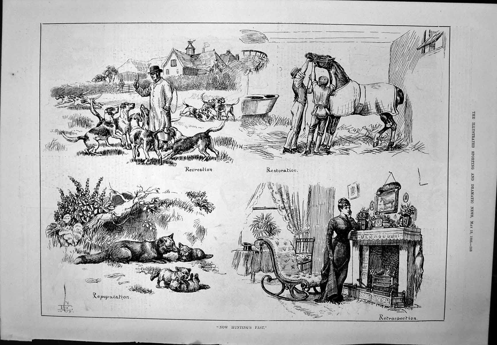 Antique Print After Hunting Season Recreation Repopulation Caricatures 1886