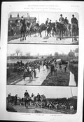 Antique Old Print With Badsworth Foxhounds Meet Pack Miss Ella Snyder 1903 20th
