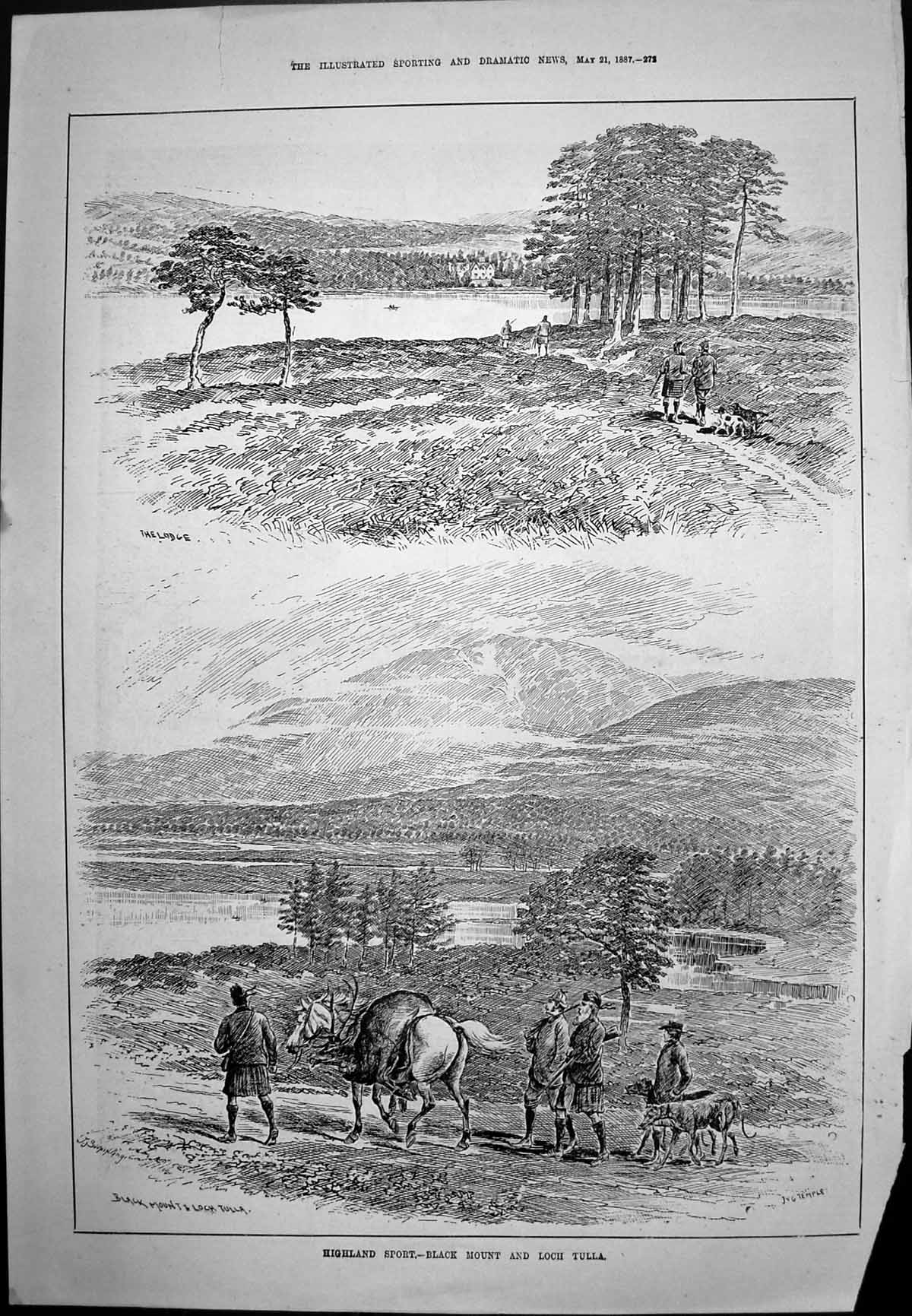 Antique Old Print Highland Sport Black Mount Loch Tulla Bunting Welcome 1887