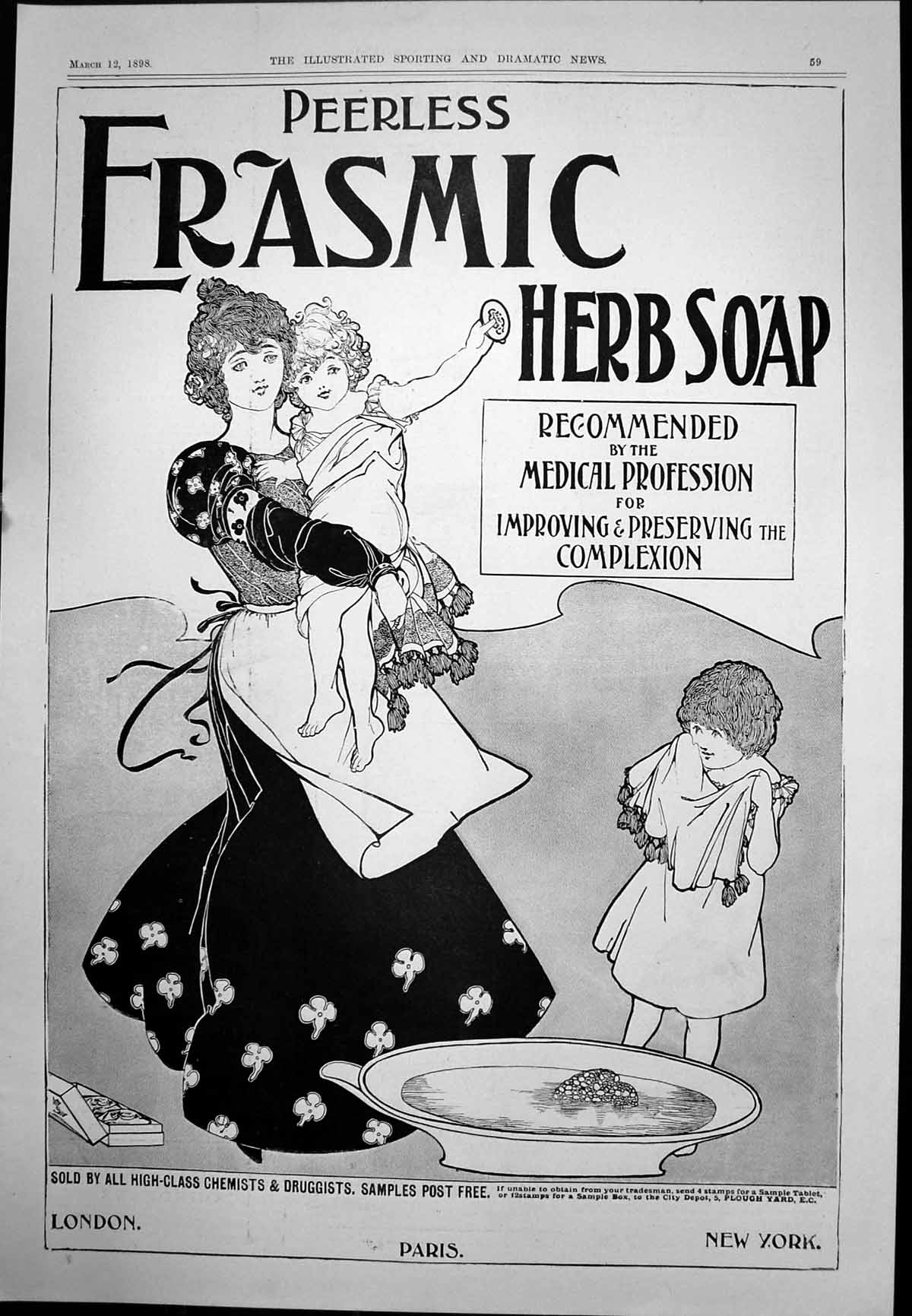 Old Print Erasmic Herb Soap Advert Mappin & Webb Challenge Trophies 1898 19th