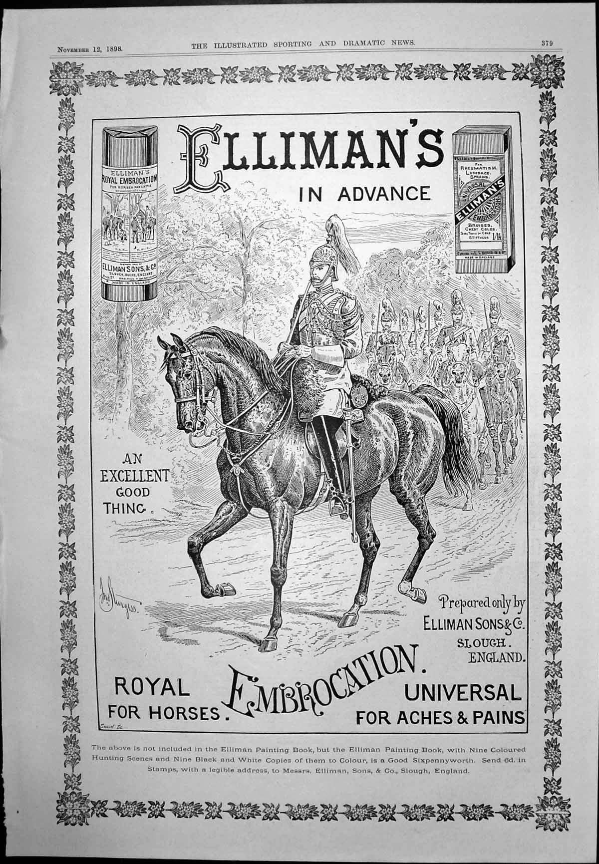 Antique Print Elliman'S Embrocation Advert Horse Sier Jewellery Sale 1898 19th