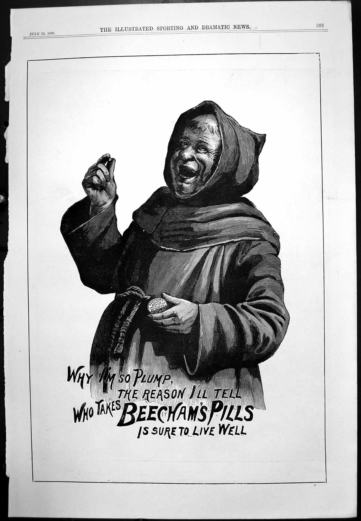 Old Print Beecham'S Pills Advert Monk Oxford Cambridge Cricket Match 1889 19th