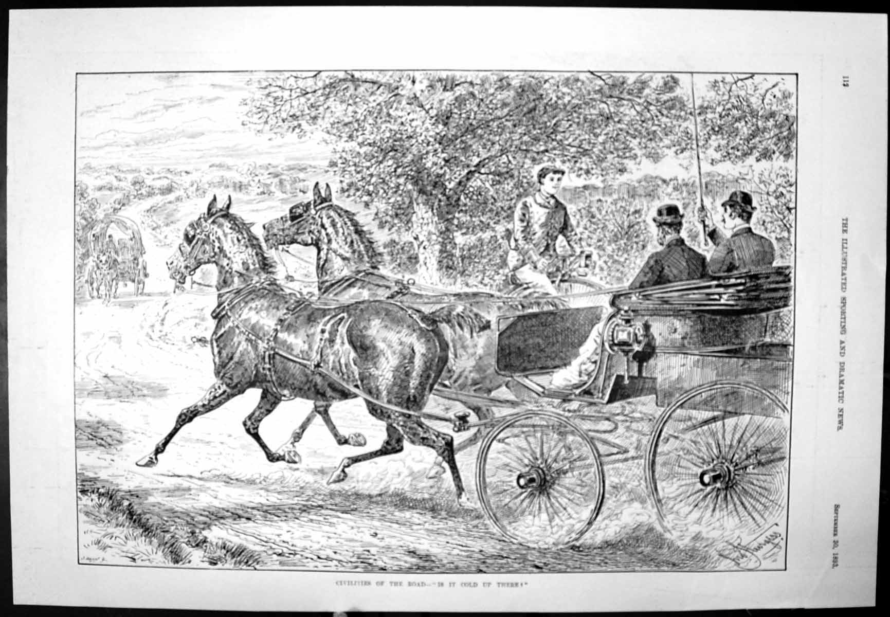 Antique Print Horses Carriage Man Penny Farthing Mr F Schilling Rower 1893 19th