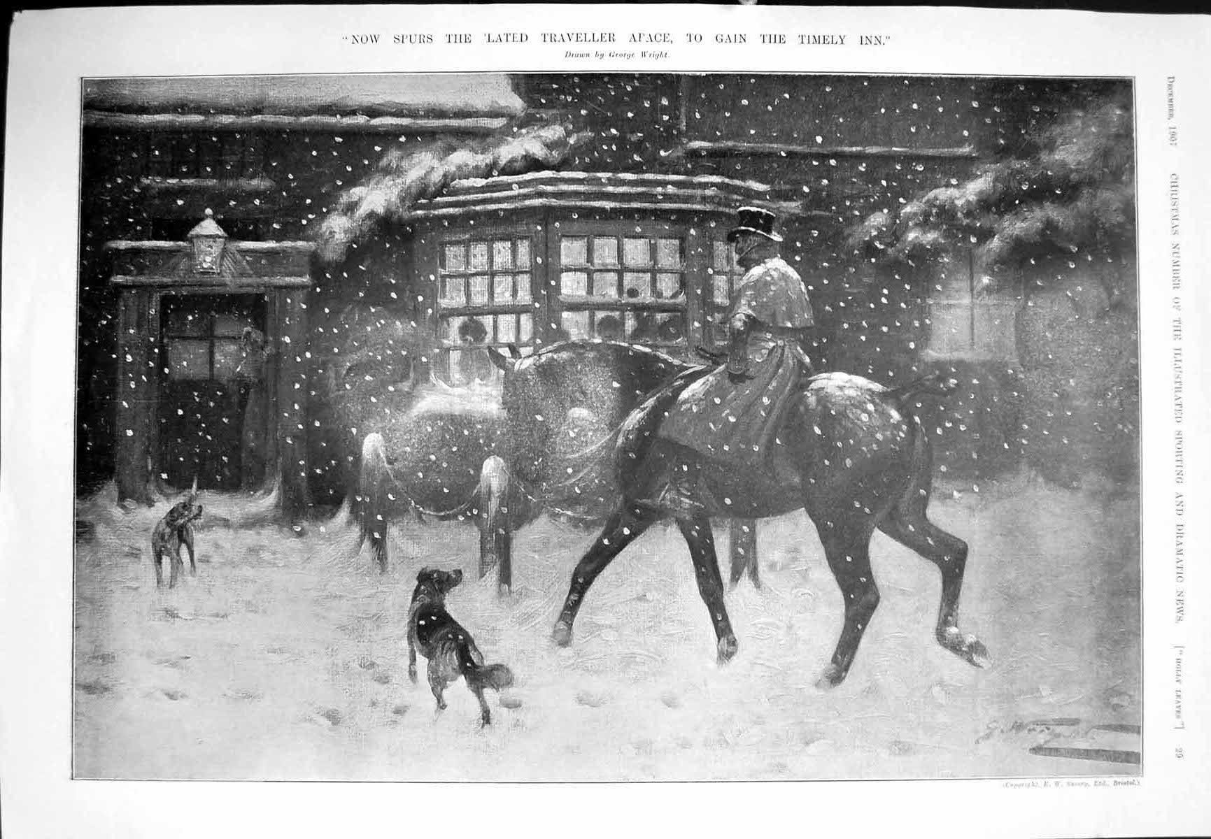Old Print Traveller Night Time To Timely Inn Gentleman Sleeping Lady 1907 20th