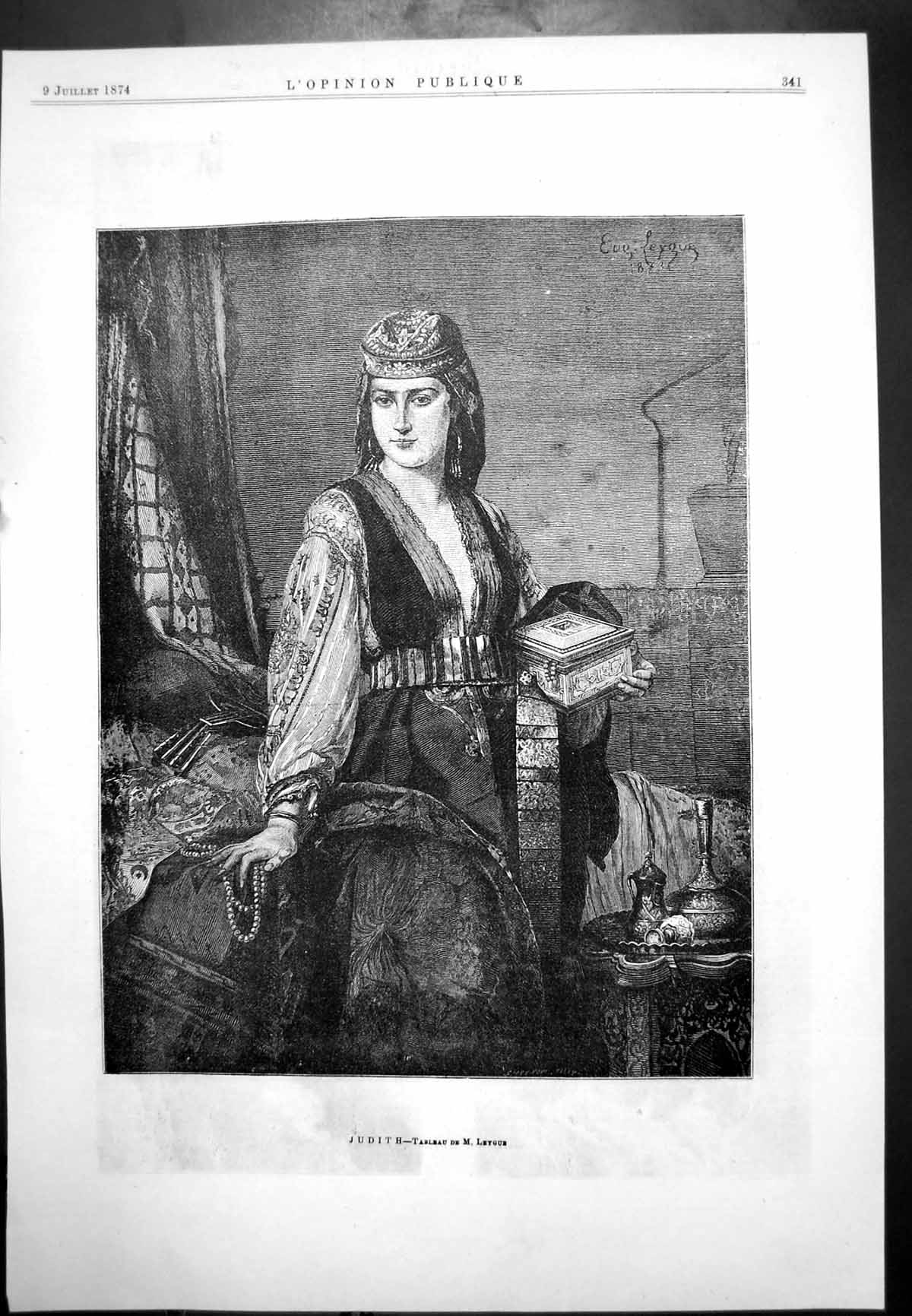 Antique Print Judith Tableau De M. Leygur Balloon Above Clouds Scenery 1874