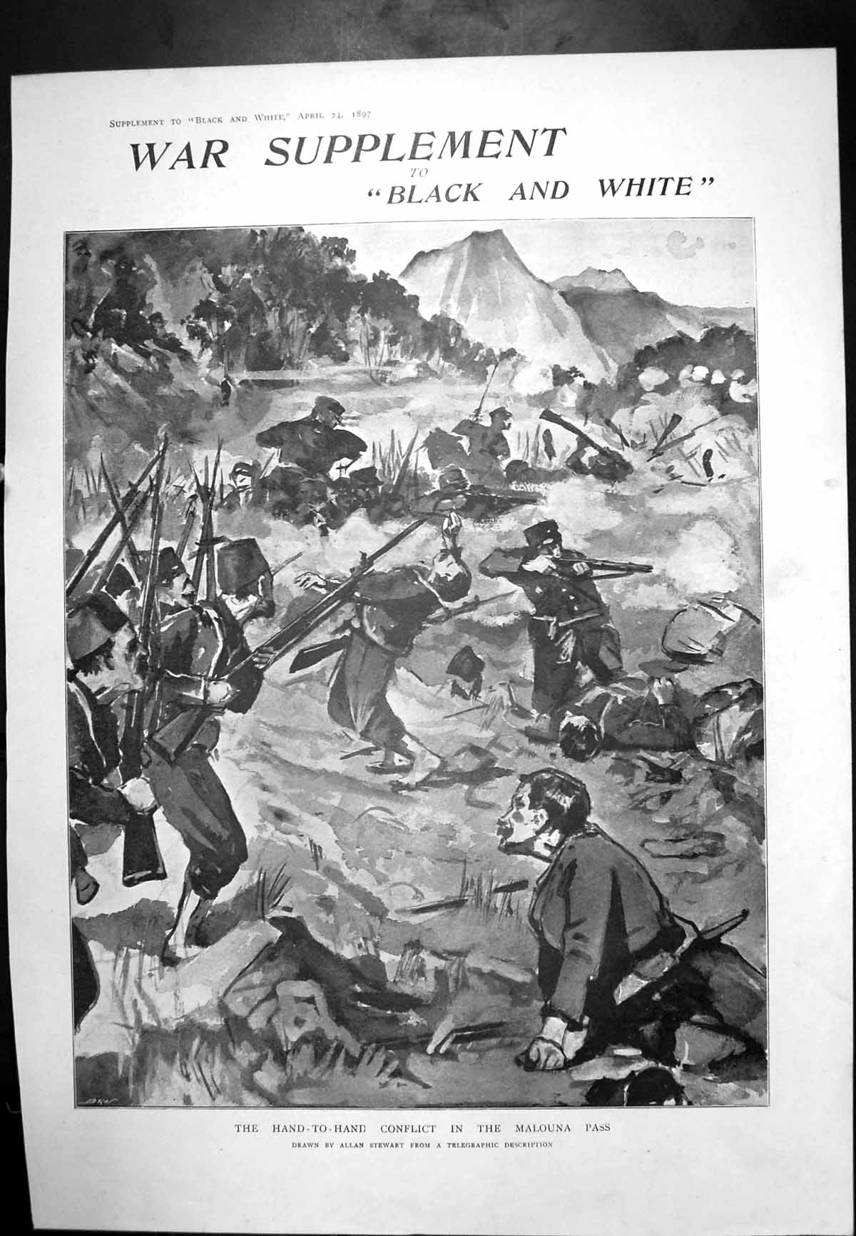 Antique Print Hand-To-Hand Conflict Malouna Pass Greek Warship Spezzia 1897