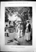 Antique Old Print Boxing Day In Australia Picnic Covered Wagon Christmas 1898