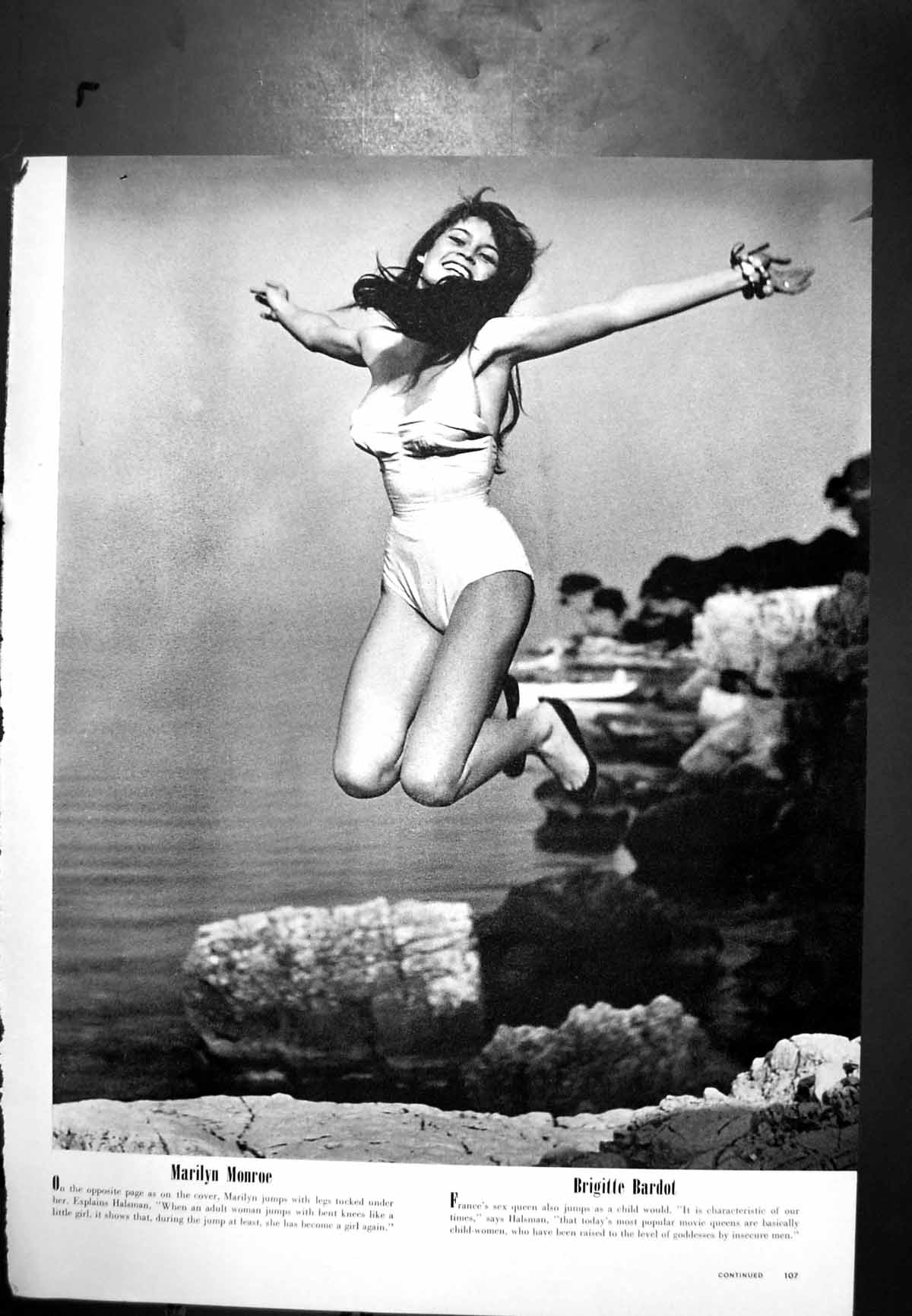Old Antique Print Brigitte Bardot Jumps Like Child Princess Grace Monaco