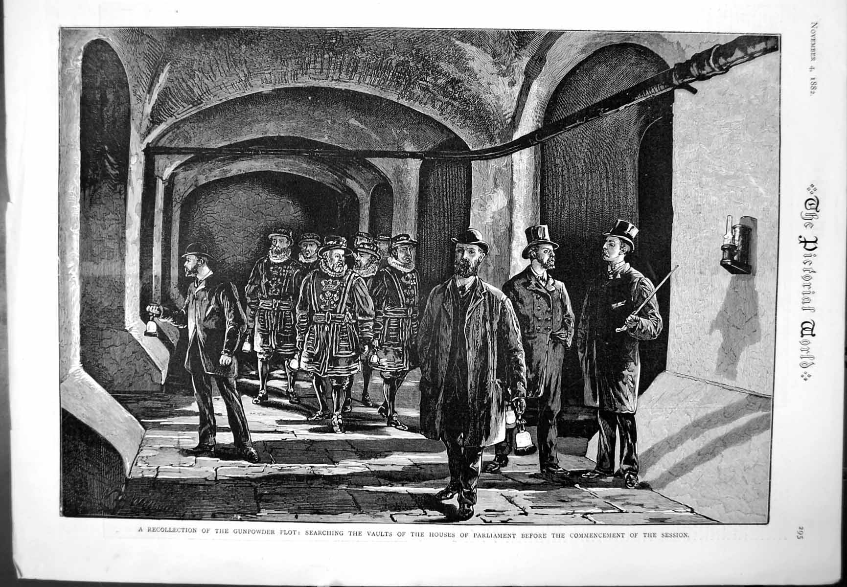 Antique Old Print Vaults Houses Parliament Gunpowder Plot 5Th November 1882
