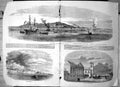 Antique Old Print Town Harbour Kertch Steamer Minna Towing Boats Fleet 1855
