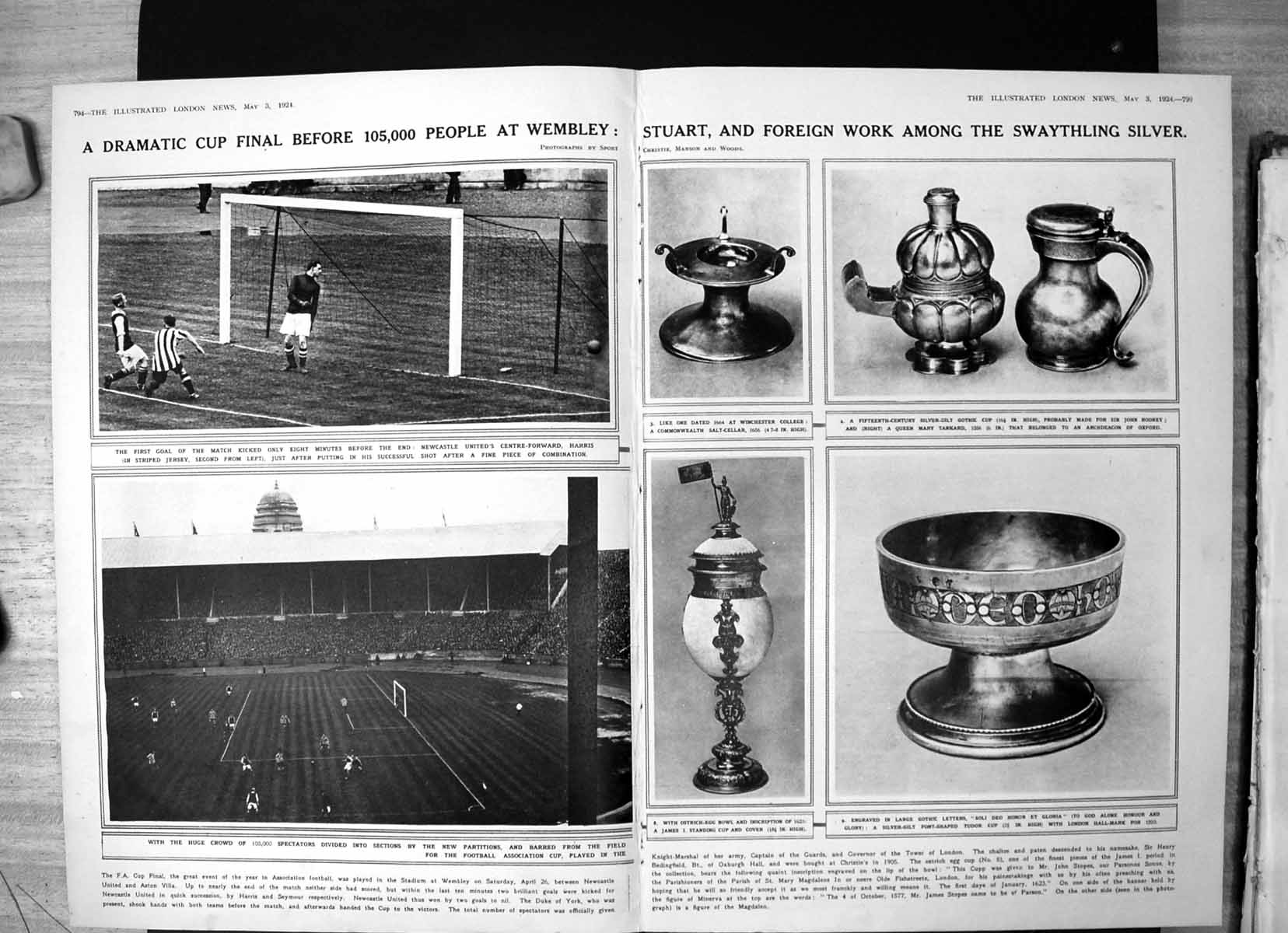 Antique Print Dramatic Cup Final Wembley Stuart Work Swaythling Silver 1924