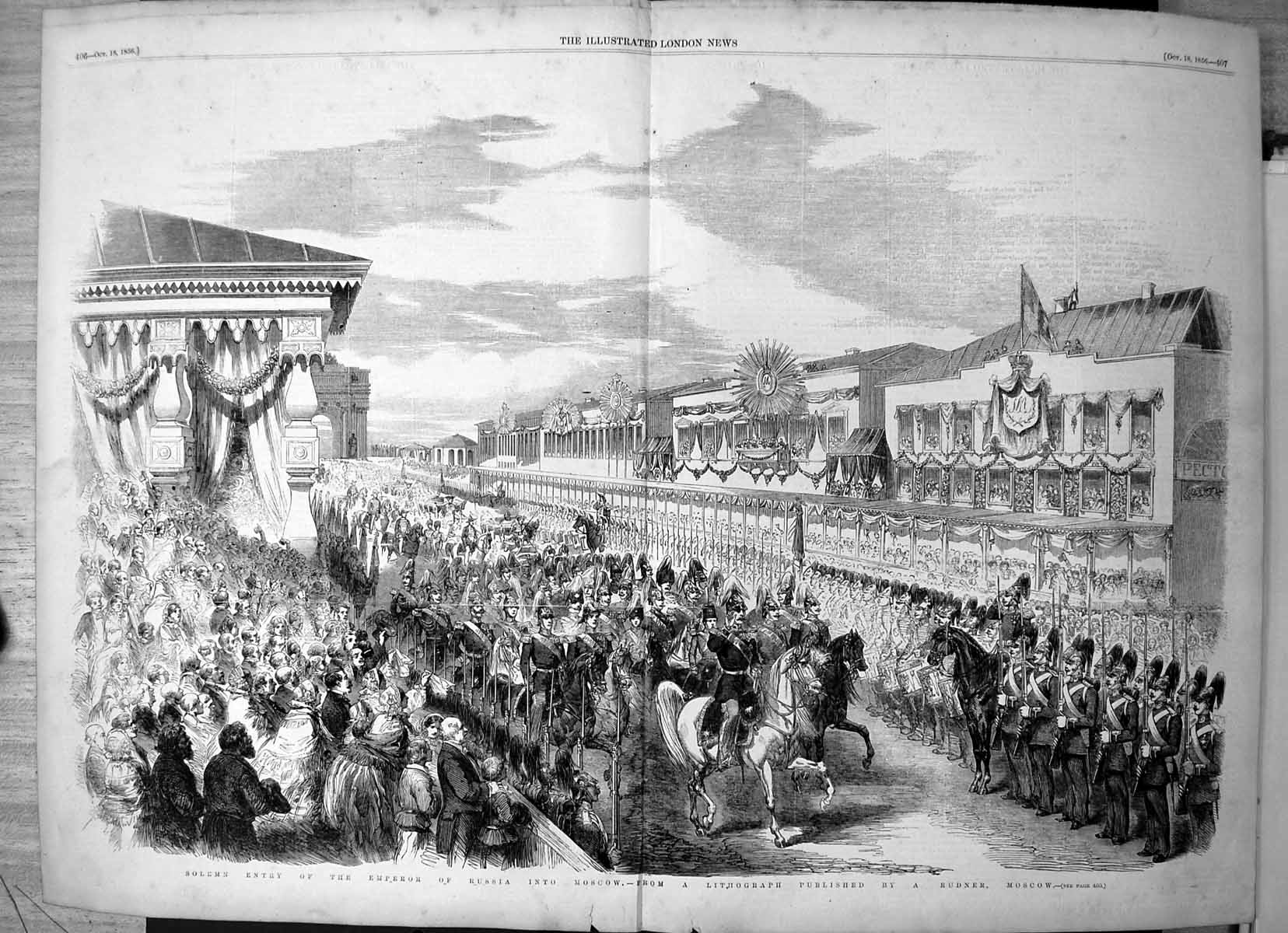 Old Antique Print Solemn Entry Emperor Russia Moscow Crowds Welcome 1856 19th