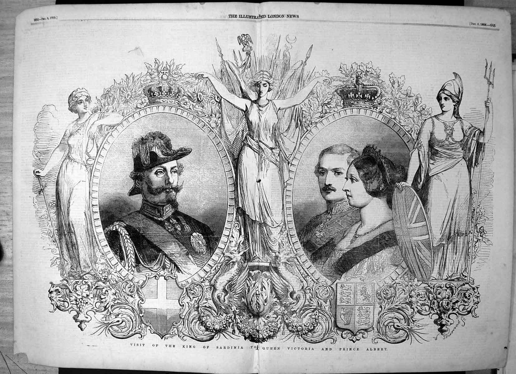 Old Antique Print Visit King Sardinia Queen Victoria Prince Albert 1855 19th